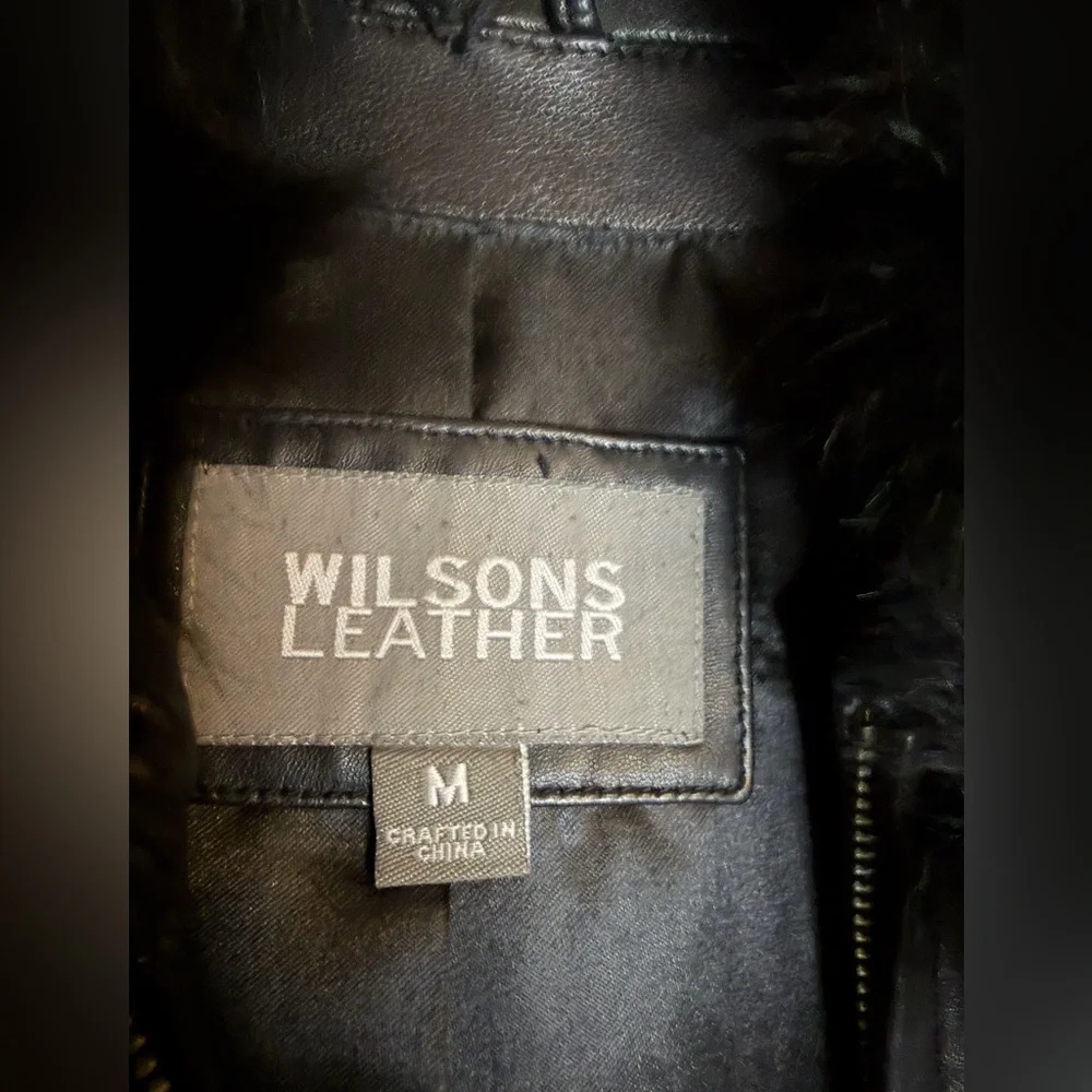 Wilsons Leather Shiny Black Jacket with Faux Fur Trim - Picture 4 of 7